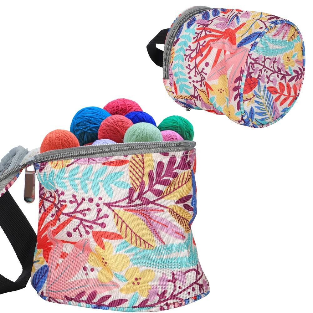 Empty Round Knitting Storage Tote Bag Crochet Knitting Bag Case For Carrying Crochet Accessories