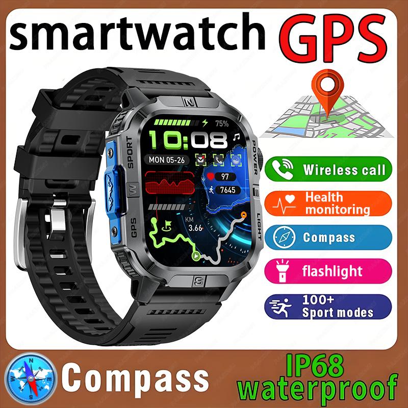 Новые умные часы с GPS для Xiaomi IOS Военный компас Фонарик Смарт-часы Мужские IP68 Водонепроницаемые 100+ Спортивных режимов BT Звонки Часы