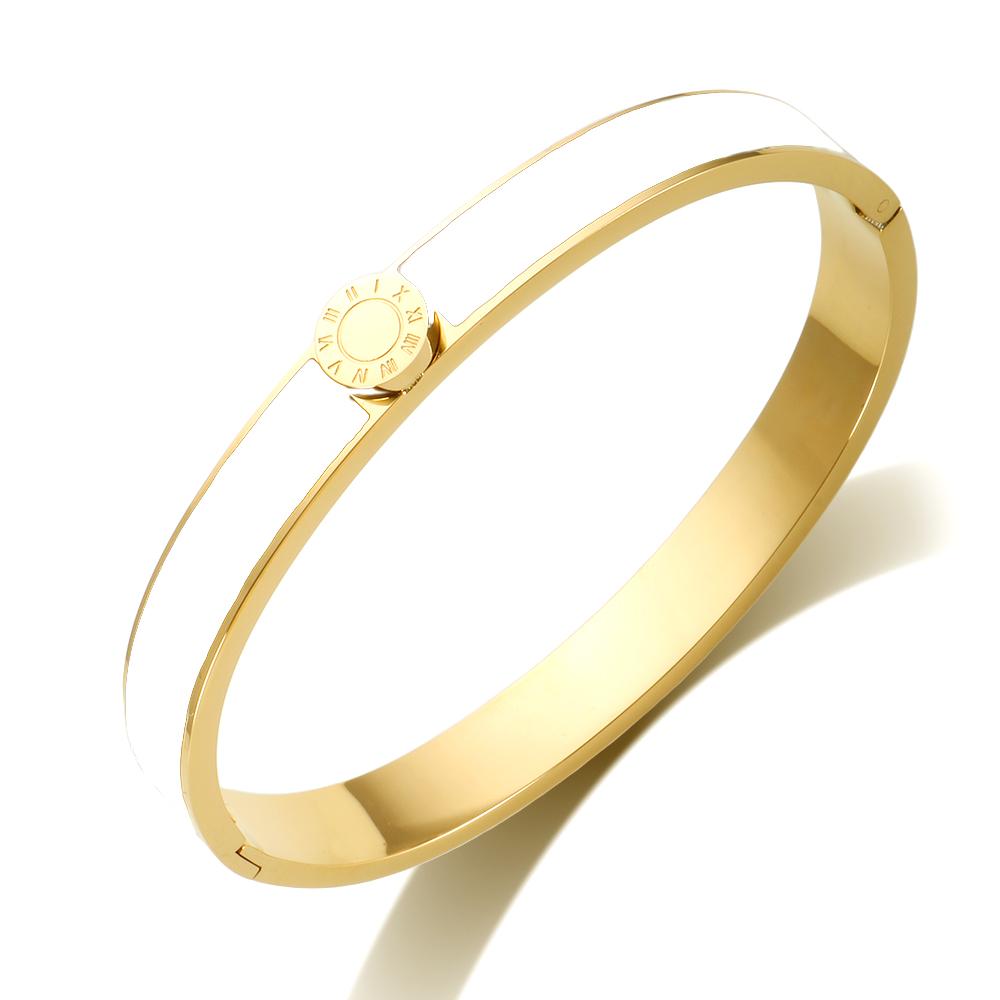 Enamel Roman Numerals Bangles Set Round Gold Color Stainless Steel Bracelet for Women Bangle Popularity Fashion Jewelry