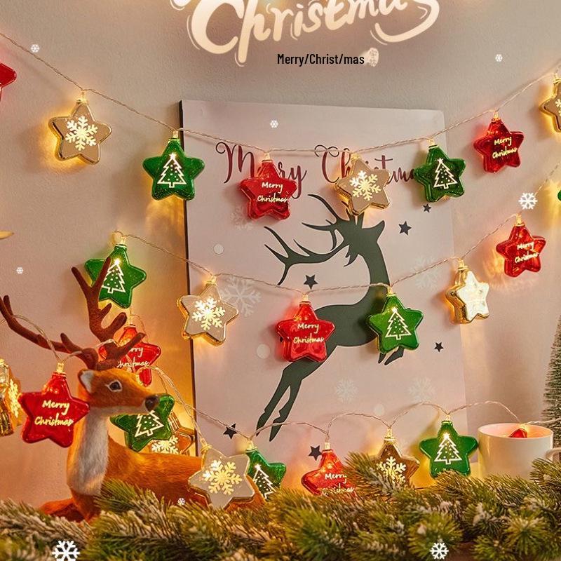 Светодиодные электрогальванизированные гирлянды «Снежинка» и «Звезда» - Рождественская атмосфера, мигающие сказочные гирлянды, мишура, шары-декор