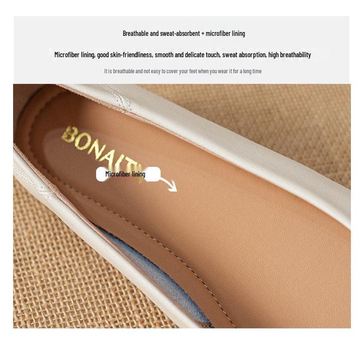 Женские балетки из натуральной кожи, весна 2025: Низкий вырез, Универсальный массивный каблук, Большие размеры 41-43, Идеально для летней работы.