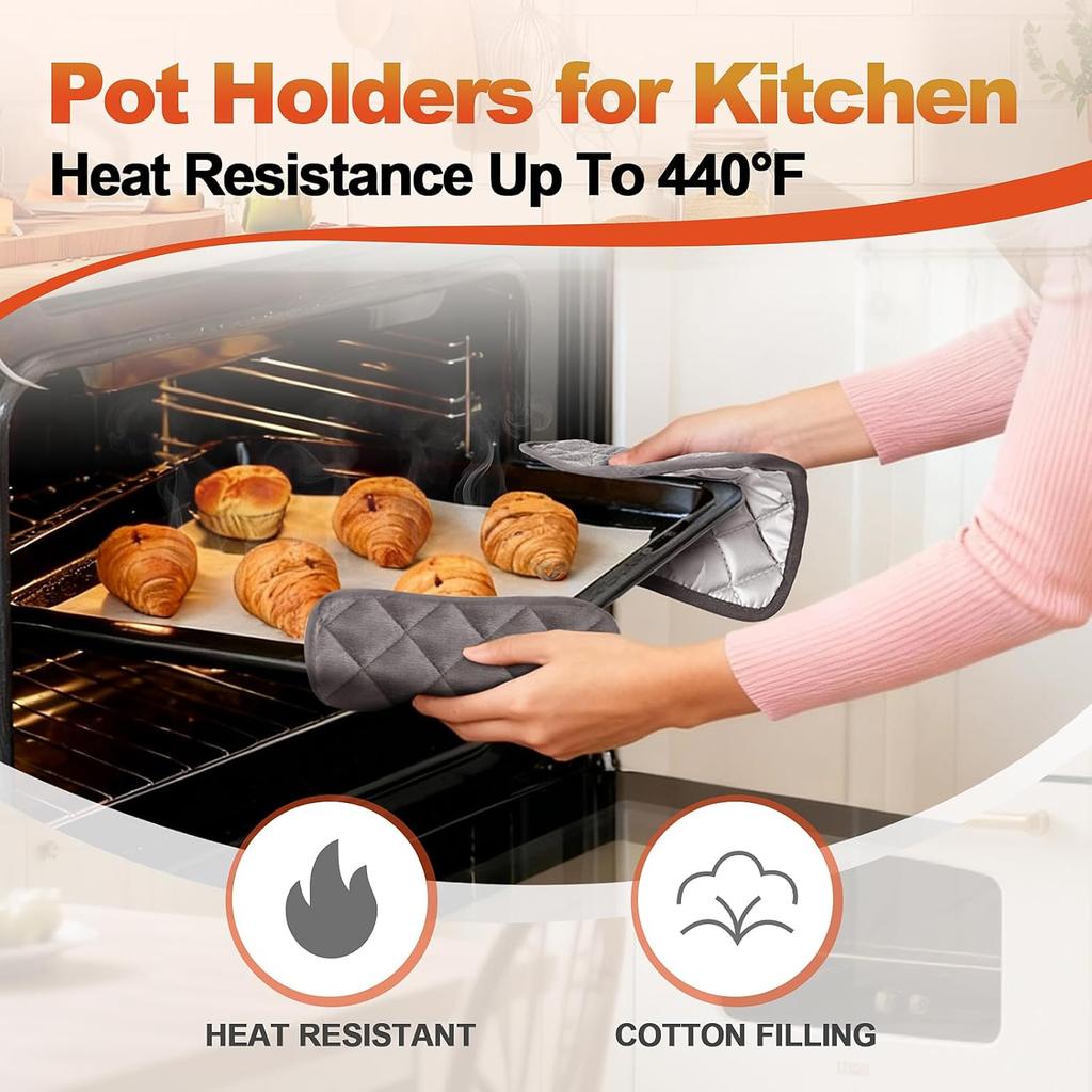 5 Pack Pot Holders for Kitchen Heavy Duty Hot Pads, Hot Pads for Kitchen,8 Inch Square Potholders for Cooking, Baking & Grilling (Black)