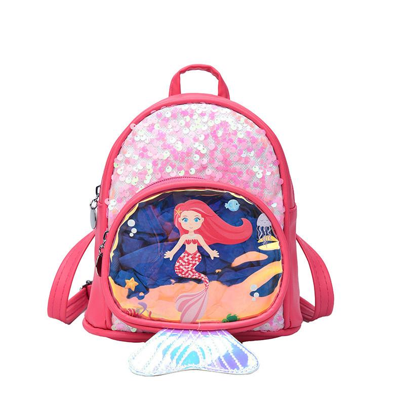 Mermaid With Glitter Small Tail Childrens Backpack Adjustable Straps Shoulder