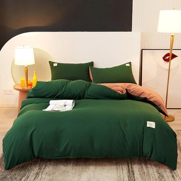 2024 new solid color double polished bed four-piece set Japanese bed sheet quilt cover mattress student kit multi-specification