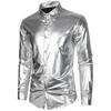 Men Shirt Glossy Surface Turn-down Collar Single-breasted Long Sleeves Buttons Satin Club Party Stage