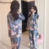 Home Ice Silk Pajamas Female Spring and Autumn Crane Long Sleeve Casual Comfortable Long Sleeve Cardigan Large Size 200 Catties Can Wear Pajamas Set