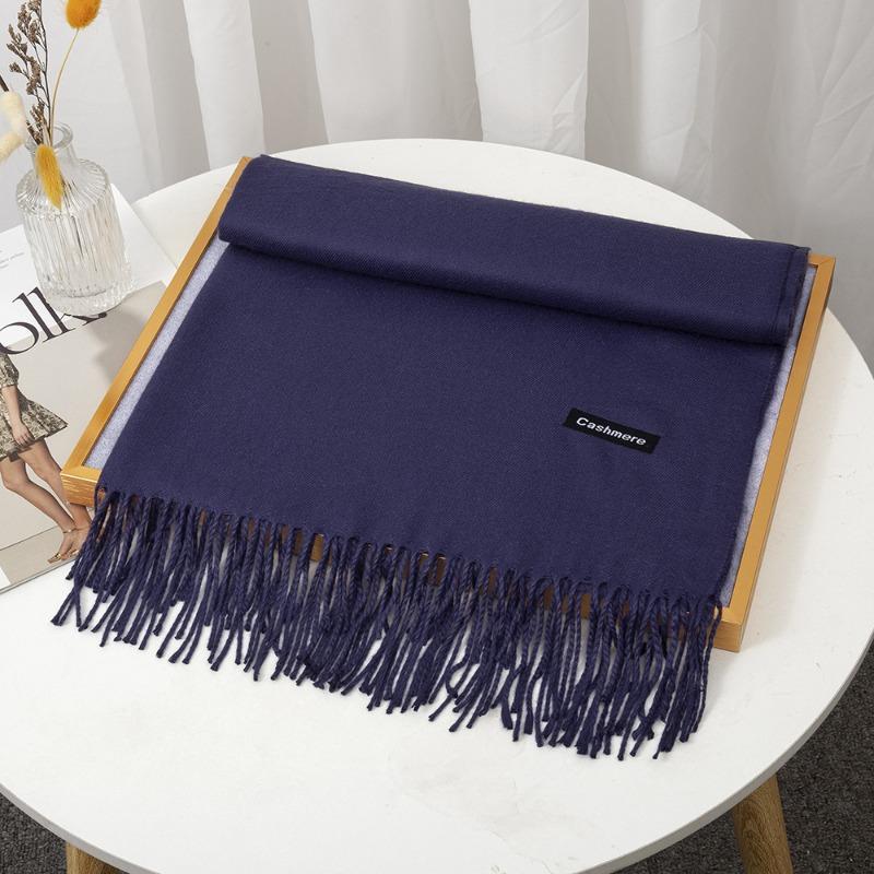 Scarf Women's Winter Monochrome Imitation Cashmere, Warm and Thickened Long Summer New Air-conditioning Fringed Large Shawl
