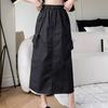 Retro Elastic Waist Drawstring Tooling Skirt Women's Casual All-match A-line Mid-length Split Skirt Women's Clothing