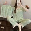 Little fresh fairy style summer new short-sleeved pajamas women's lazy sense loungewear cloud cotton three-piece set