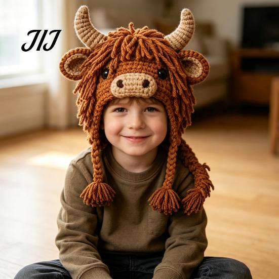 Creative Hobby for Adults Animal Hood Hat Crochet Kit, DIY Earflap Holiday Gift Idea Cute Craft Kit Beginners, Handmade Winter Headwear Complete Yarn