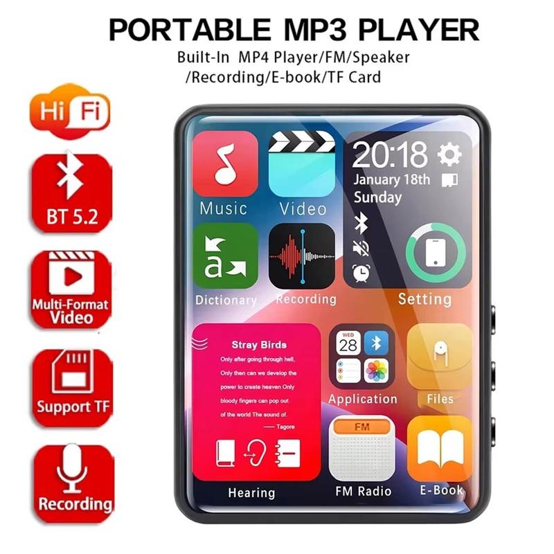 2.4-inch Full-screen Touchscreen MP3 Player, Mini Mp4 Player with Bluetooth, 4-128GB, Hi-fi, HD, Lossless Recording, FM Radio
