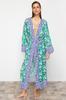 Women's Fashion New Kimono&Kaftan Ethnic Patterned Belted Maxi Woven KimonoKaftan