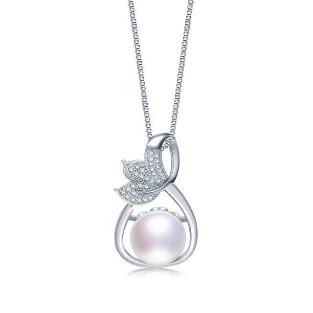 HENGSHENG Hot Selling Natural Pearl S925 Sterling Silver Zircon Leaf Pendant Necklace Natural Freshwater Pearl Pendant For Lady