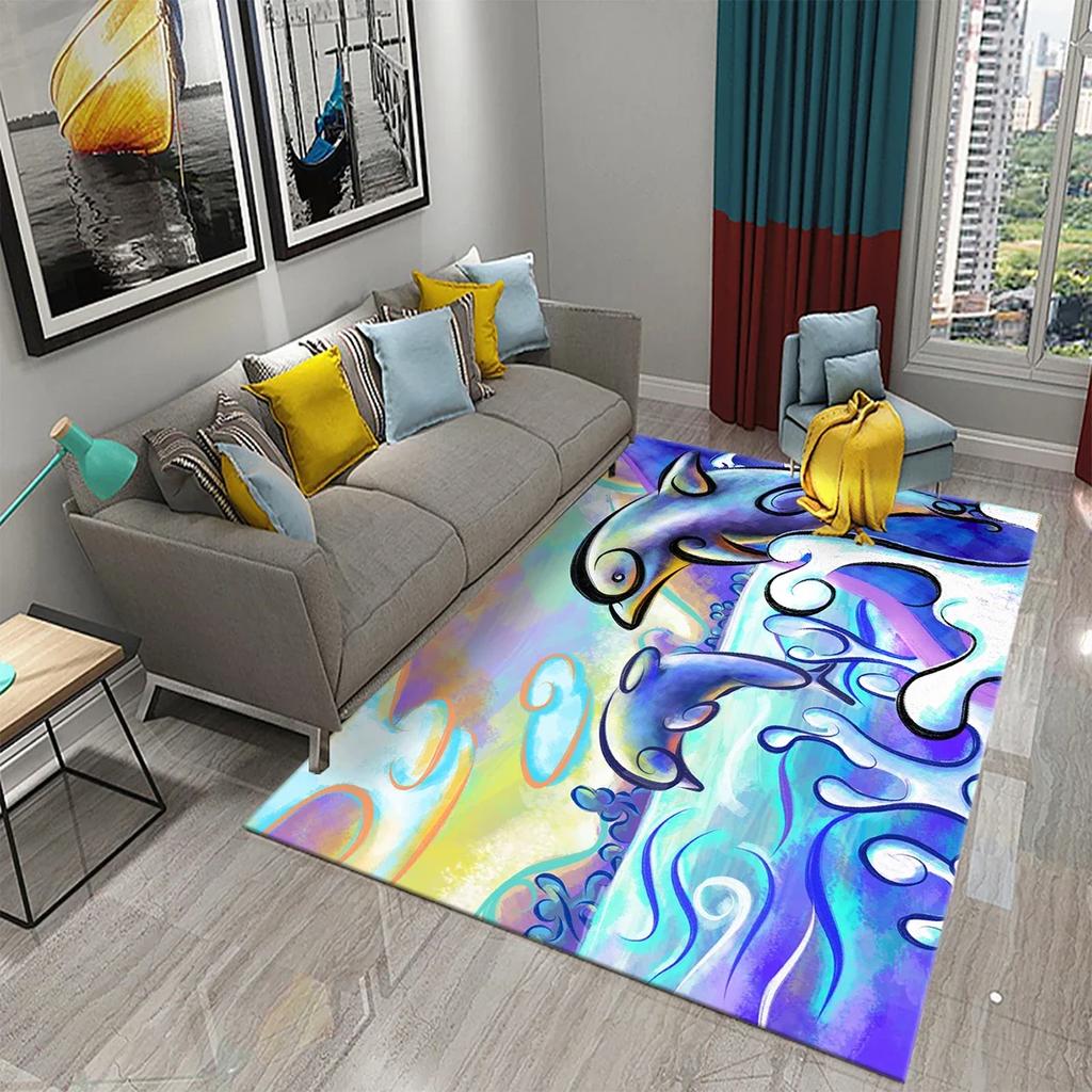 Мультяшный ковер с дельфином Милый коврик с морским животным для детской спальни Ковер Детский игровой коврик для ползания Коврик для ванной противоскользящий Домашний декор
