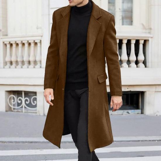 Мужское шерстяное пальто с лацканами, длинным рукавом, пуговицами, планкой, средней длины, однотонное ветровка в стиле ретро