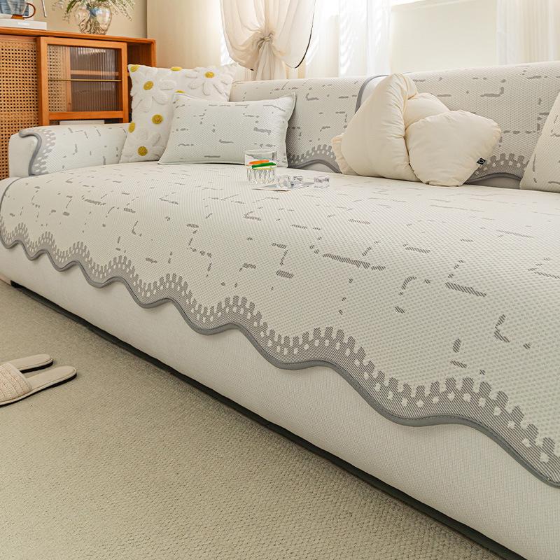 Summer Mat, Summer Fixed Non-Slip Seat Cushion, One-Piece Special-Shaped Sofa Cover, Straight Row Ice Silk Sofa Cushion