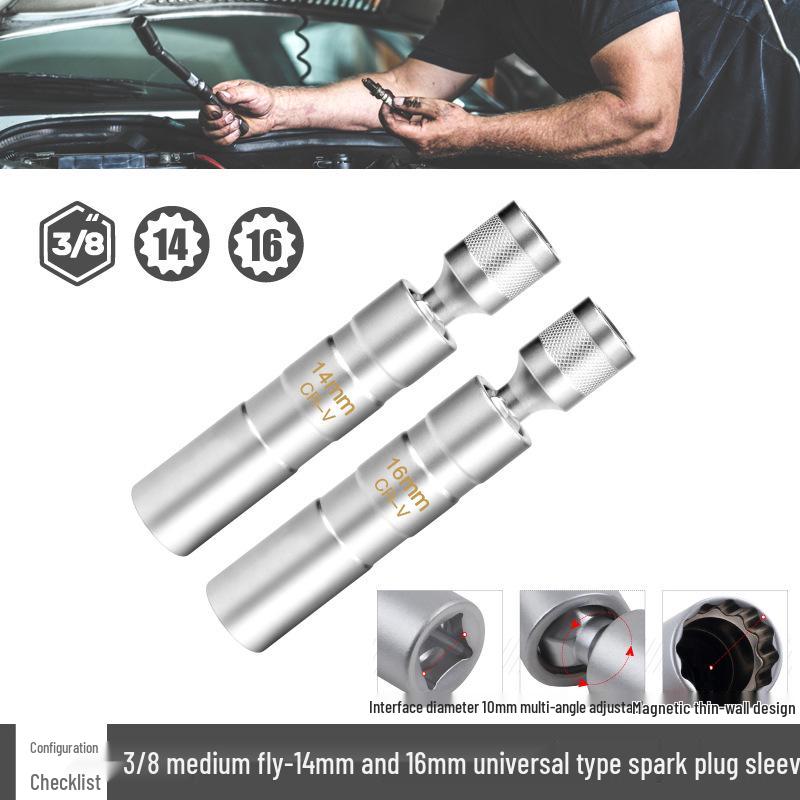 3/8" Medium Fly Spark Plug Socket | 14mm & 16mm Ultra-Thin Magnetic Removal Tool