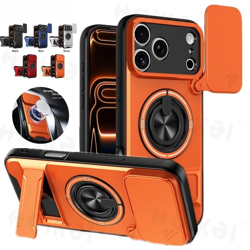 Новый чехол для For Iphone17 Pro Max 16 Pro Max 1 14 13 Защита камеры со сдвижной крышкой Вертикальная подставка Ударопрочная задняя крышка Магнитный чехол для телефона