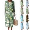 Women's Fashion Casual Long Sleeve Floral Print Round Neck Pocket Elegant Temperament Dress