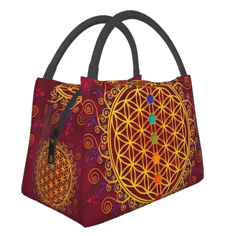Цветок Жизни Раковина Абалона на Жемчужине Изолированная Сумка-тоут для ланча для женщин Геометрическая Мандала Портативный Охладитель Термальная Коробка для Бенто
