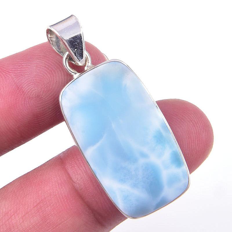 Natural Republic Larimar Gemstone 925 Solid Sterling Silver Pendant 1.50" c6G70