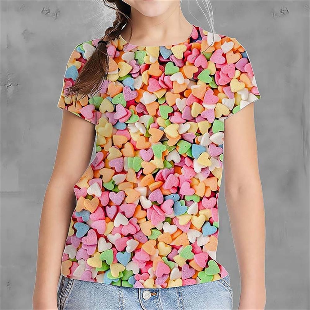 Футболка для девочки с принтом Candy Fun, летняя повседневная футболка с коротким рукавом для девочек, крутая детская одежда с принтом 3D, футболка