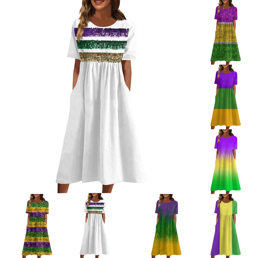 Женское повседневное модное платье с круглым вырезом и принтом