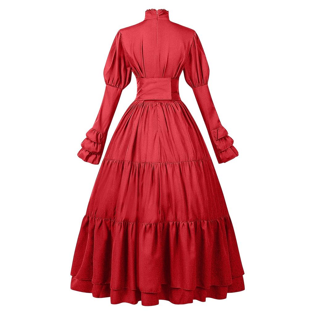 Women Halloween Medieval Dress Traditional Renaissance Gothic Corset Dress Long Sleeve Ruffle Long Dress Cosplay Costume Vestido