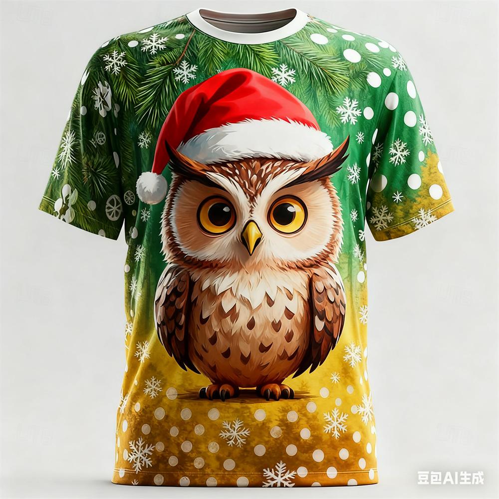 Summer Round Neck 3D Christmas Cartoon Animal Pattern Printed Top Fashionable Casual Short Sleeved Children's Boy T-shirts