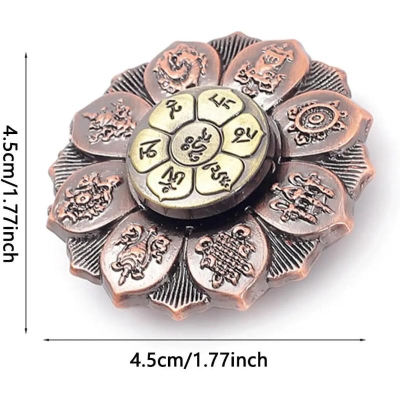 Буддийский Лотос Медитация Спиннер, Инструмент для Снятия Стресса, Отделка под Античную Медь с Благоприятными Символами