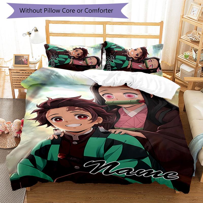 3pcs Demon Slayer6 Cover Set - Personalized Name, HD Printed Bedding with 1 Cover and 2 Pillowcases - Perfect for Home Decor, Easy Care
