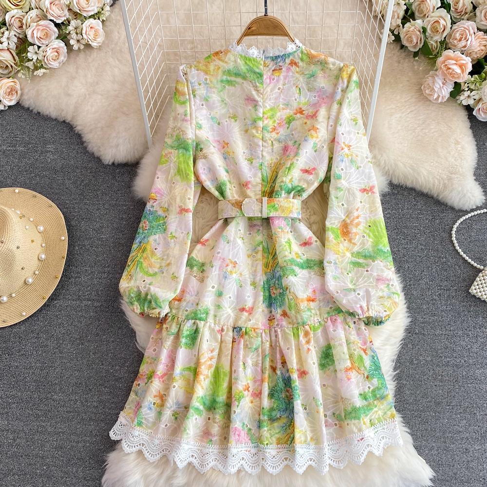 Женское однобортное платье в стиле ретро с рукавами-фонариками и принтом, женские шикарные мини-короткие пляжные платья в стиле бохо