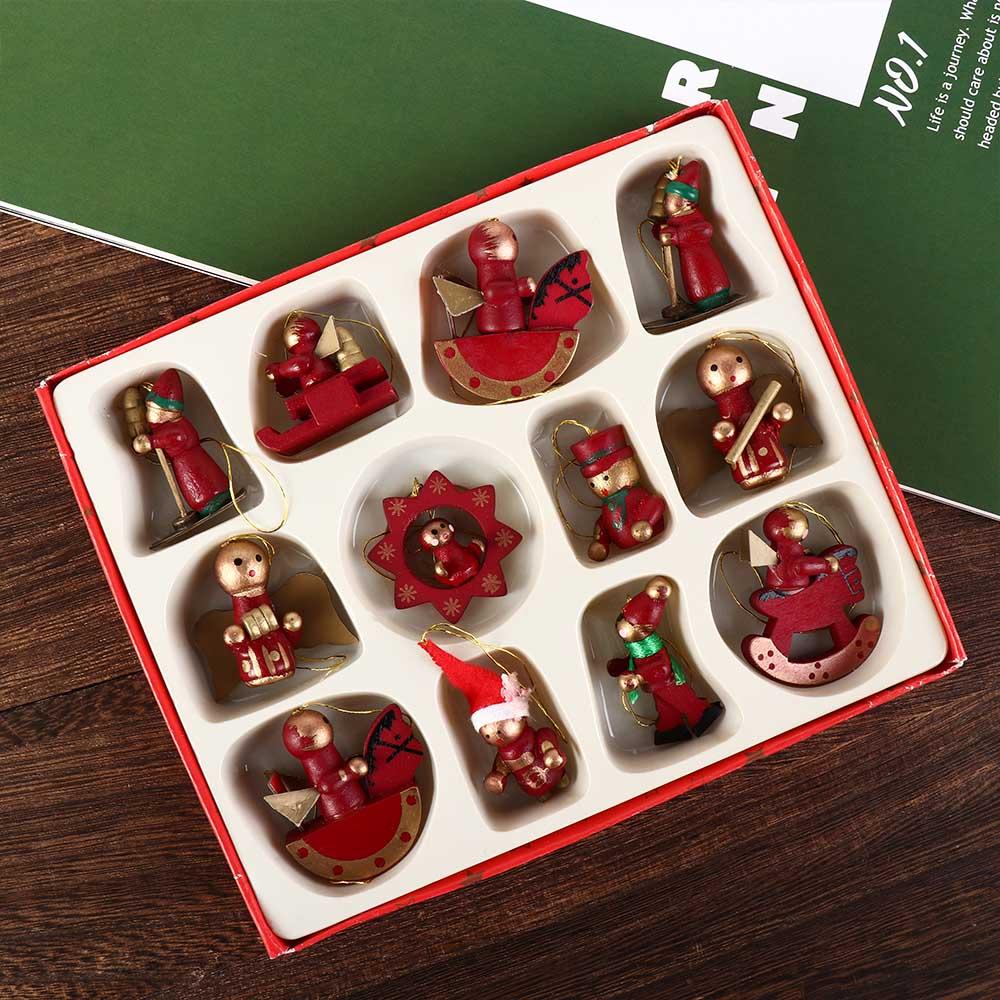 12 шт., деревянные подвесные подвески для рождественской елки, многоразовые подвески Санта-Клауса, Рождественская кукольная вечеринка