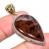 Natural Mahogany Obsidian 925 Sterling Silver Jewelry TwoTone Pendant 1.89" V9w25