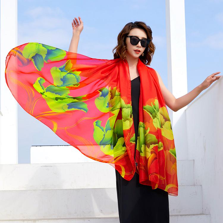Women's Chiffon Scarf - Lightweight, Printed Sun Protection for Spring, Summer, Fall - Versatile Beach Shawl
