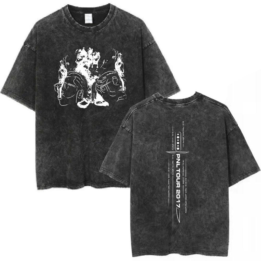 Le Monde Chico Винтажная футболка с варкой Qlf PNL Французский рэп Хип-хоп Футболки Мужские/Женские Хлопковые Повседневные Футболки Оверсайз Уличная одежда