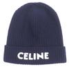 Отличная вязаная шапка CELINE Шапка-бини с нашивкой-логотипом Темно-синяя шерстяная мужская 2AH35423P Б/у