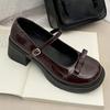 Mary Jane 2025 French High-heels New Bow Leather Shoes Round Toe British Style Women's Shoes Fashion Comfortable Buckle Pumps
