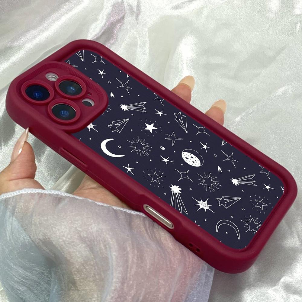 JT205 Милые Мультяшные Звезды Луна для iPhone 17 16 15 14 Pro Max Samsung S26 S25 Ultra A17 A16 A07 A56 Xiaomi 15T Redmi 15c 14C Note 13 Мягкий ТПУ Чехол