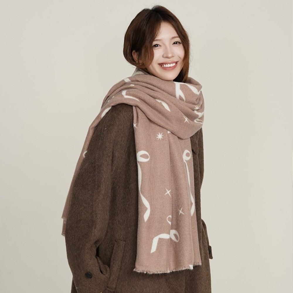 Thicken Bow Wool Scarf Printed Women Cashmere Shawl Elegant Winter Cashmere Scarves Female