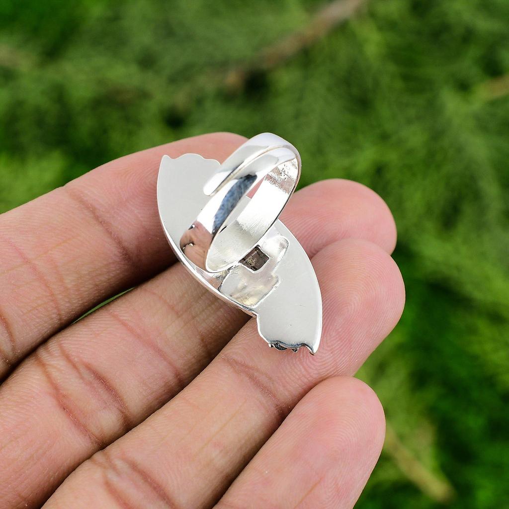 Natural Black Rutilated Quartz Flower Stackable Ring Jewelry 925 Sterling Silver