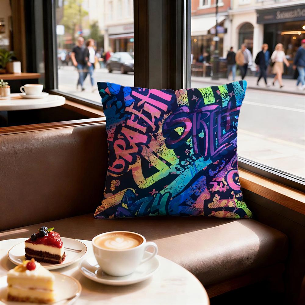 Street Graffiti Texture Cushion Cover Set of Decorative Short Plush Pillow Covers for Sofa Soft Cushion Case x cm