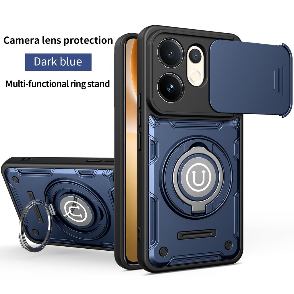 Противоскользящий ударопрочный чехол-броня для VIVO V60 5G V2511 Защита выдвижной крышки камеры Поворотное кольцо-подставка Чехол из ТПУ-пластика