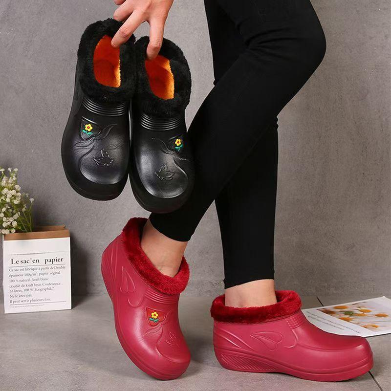 Unisex Waterproof Low‑Top Cotton Shoes, Fleece Warm Thick Non‑Slip Rain Boots For Cold Storage Car Wash Working Use, Winter