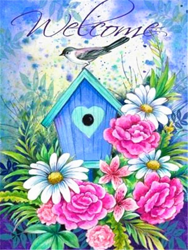 5D алмазная живопись текст Добро пожаловать вышивка крестиком Новое поступление Алмазная вышивка цветок птица мозаика рукоделие Декор для дома