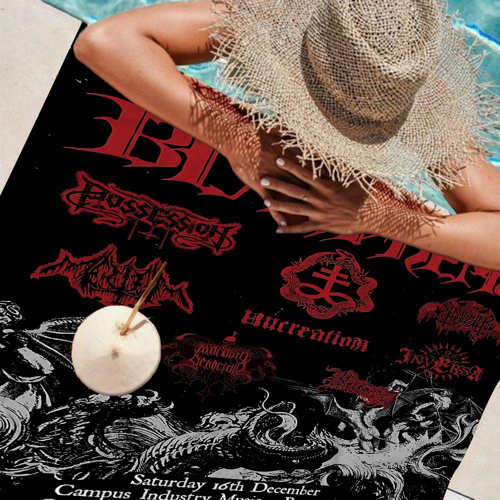 Blasphemys Death Metal Band Microfiber Blanket Quick Drying Beach Towels Oversized Printing Super Absorbent Pool Towel Blanket