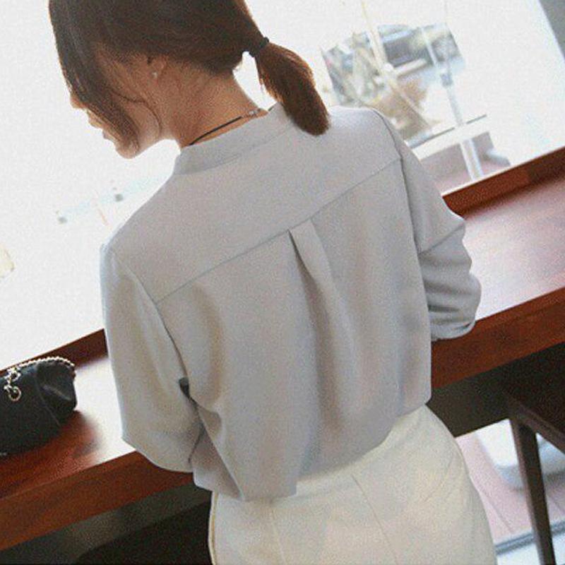 Women Korean Style V-neck Office Blouse 2025 Autumn Loose Tops Plus Size Summer Long Sleeve White Shirt Lady Solid Chiffon Blouse Female 9382