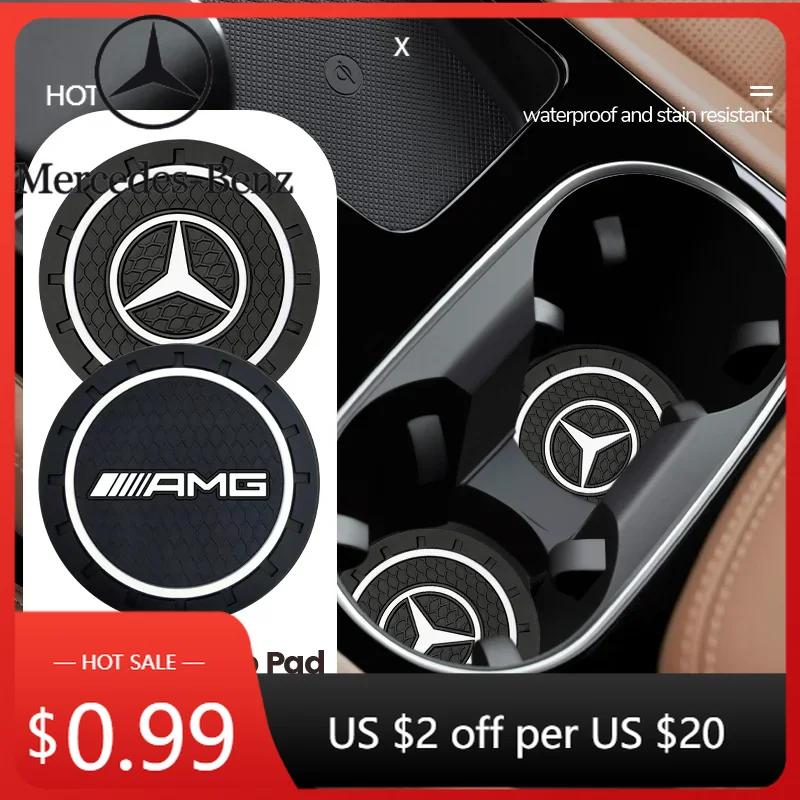 Car Sticker 2pcs Silicone Car Coaster Water Cup Bottle Non Slip Pad Anti-Slip Mats For Mercedes Benz AMG C200 C260 C300 W108 W12