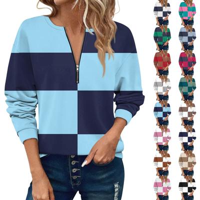 Женский повседневный свитер с длинным рукавом и застежкой-молнией на четверть длины, цветной блокирующий пуловер, толстовки, повседневная верхняя одежда на осень