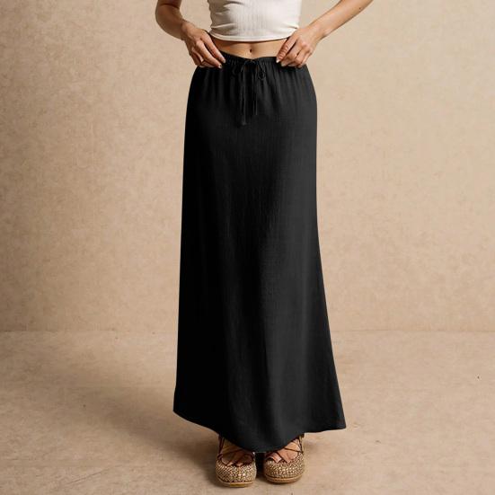 Женская макси-юбка средней посадки, однотонная длинная юбка на шнурке, легко сочетающаяся с женской юбкой для работы, отдыха, повседневной носки